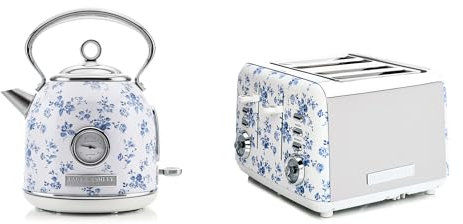 Laura Ashley Ensembles Bouilloire et Grille-Pain par VQ – Bouilloire Electrique 1,7 L à Ébullition Rapide et Grille-Pain 4 Tranches avec Fonctions Décongélation et Réchauffage – China Rose