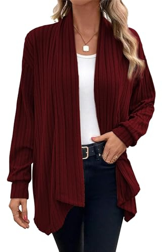 Chicrise Cardigan Donna Primaverile Leggeri Maglioncino Lunghi Righe Spolverino Bellissimi Chic RossoVino Piccolo 34-36 S