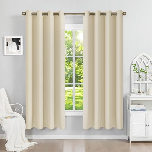 Runyéla Verdunklungsvorhänge mit Ösen Gardinen, Thermovorhang Hitzeschutz | 2er Set, H175xB140 Hellbeige Vorhang Blickdicht, UV-Schutz Sichtschutz Schalldämmung Blackout für Schlafzimmer Wohnzimmer