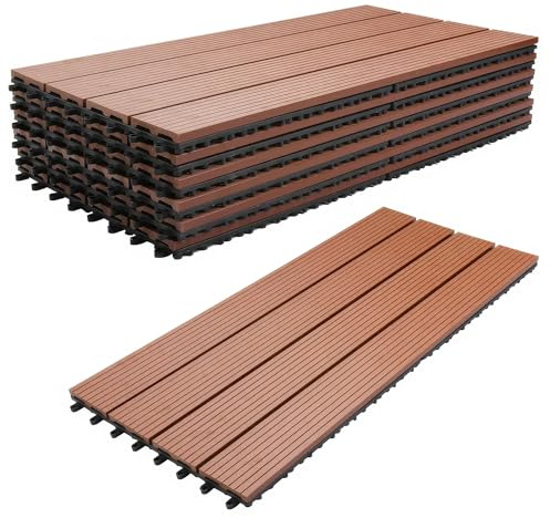 Frankystar Noka - Pavimento da Esterno con Clip 90x30 cm 6 Piastrelle per Giardino Patio Terrazza Pavimentazione 1,62 m2 in WPC OAK