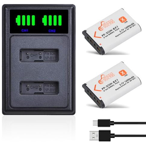 Pickle Power 2Pcs NP-BX1 Battery with Charger for Sony ZV-1, ZV-1F, DSC-H400 HX60 HX350 WX350 AS100V HX80 DSC-RX100 VII RX100VA RX100VI HX90V HX50 HX95 HX99 DSC-RX1R II