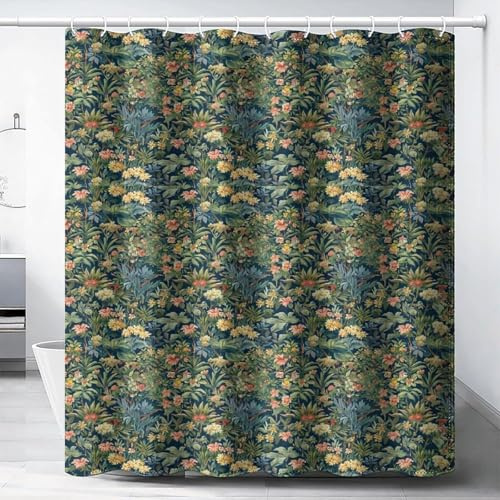 AUWUUA Duschvorhang im William Morris-Stil, 160 x 220 cm, grün, Vintage, Blume, Pflanze, abstrakte Kunst, Stoff, Badezimmervorhang, Bohemian-Blumen-Chic, dekorative Vorhänge für Frauen und Mädchen