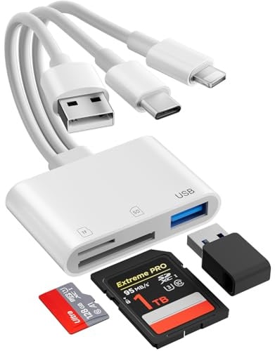 Multifunktionaler Memory SD Kartenleser für iPhone Lightning/USB-C/USB-A Devices – SD & Micro SD Speicherkartenleser mit USB OTG Anschluss, Kamera SD Kartenleser Supports SD/Micro SD/SDHC/SDXC/MMC