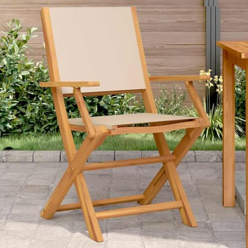 Frdhee Gartenmöbel,Gartenstühle 2 STK. Beige Massivholz Akazie & Stoff,Camping Klappstuhl für Balkon, Terrasse, Garten