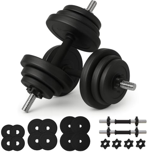 Lisaro® Hantelset 20/30/40 kg – Kurzhantel Set mit 2 Hanteln, Hantelscheiben & 4 Sternverschlüssen – Kurzhantelset für Krafttraining, Home Gym & Muskelaufbau – Rutschfester Griff (schwarz, 20 KG)