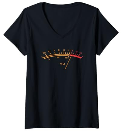 Damen VU Meter Analog Retro HiFi Audio Pegel Signal T-Shirt mit V-Ausschnitt