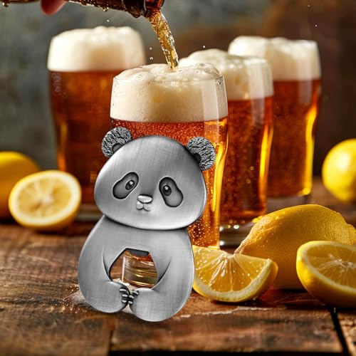Panda Bottle Opener, Panda Gifts for Men Women, Cute Beer Accessories, Kitchen Bar Pub Beer Openers, Novelty Gifts with Bag, Birthday Gifts for Him, Father’s Day Presents, Dark Silver