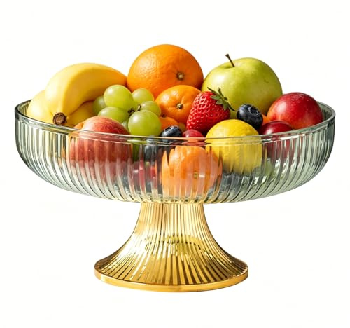 26 Cm Frutero, Pedestal Cesta de Frutas para Encimera de Cocina (Verde) | 9,5 Frutas Cuencos Decorativos, Translúcido para Encimera de Cocina y Mesa de Comedor, Cuencos Centrales para Cena