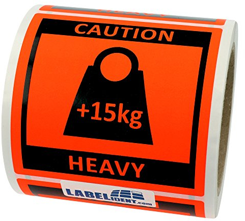 Warnetiketten 100 x 100 mm - Paket Aufkleber Caution Heavy - 250 Versandaufkleber auf 1 Rolle(n), Papier selbstklebend