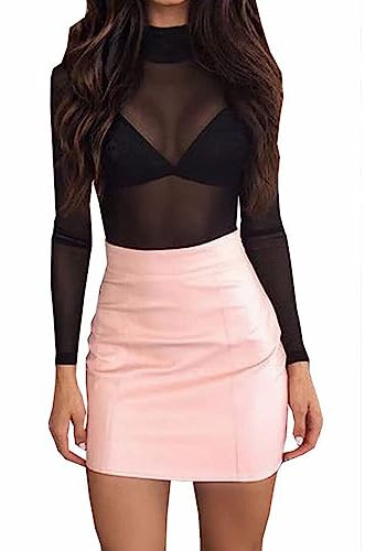 Crop Top Sexy Mujer Camiseta Transparente Top Blusa Ajustada de Manga Larga Tops Cortos T Shirt Slim Chic Clubwear Casual Noche de Cuello Redondo Alto Bodycon Elástico (Negro, S)