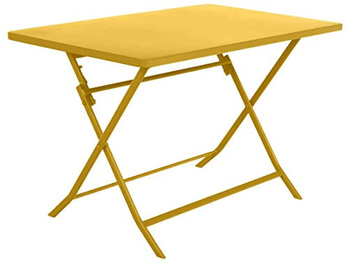 Hespéride - Table de Jardin Pliante Rectangulaire Greensboro Moutarde - 4 Places - Acier Traité Epoxy Traitement Antirouille Renforcé