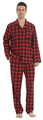 LANBAOSI Pyjama Homme Hiver Chaud Flanelle Ensembles de Pyjamas à Carreaux Classique Deux pièces Long Vêtements de Nuit avec Poche