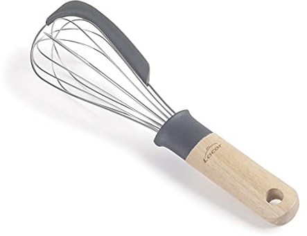 Lacor - 68199 - Batidor Manual Unite, Batidora Varilla Manual con Raspador, Mango de Madera de Haya, Raspador de Silicona, Varilla de Acero Inoxidable, Libre de BPA, Largo: 27 cm, Gris