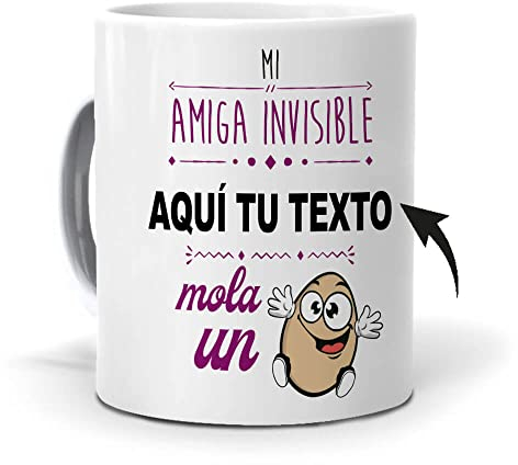 mundohuevo Taza Personalizada con Texto. Regalo Original. Mi Amiga Invisible (el Nombre Que tu Quieras) Mola un Huevo. Haz