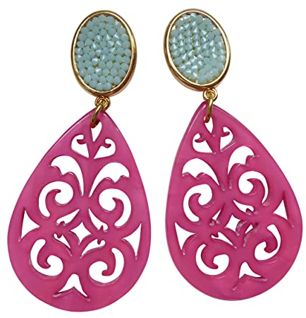 Leichte sehr große Ohr-Clips vergoldet Strass-Optik mint-grün Anhänger riesig pink Statement Hingucker Fest Party Geschenk für Frauen Designer JUSTWIN