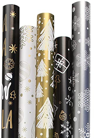 DERAYEE Geschenkpapier Weihnachten, Geschenkpapier 5 Verschiedene Muster, Geschenkpapier Set (5 Rollen)