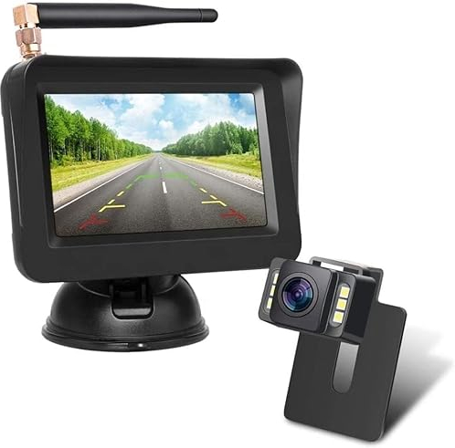 Wireless Backup Kamera-Kit,Rückfahrkamera drahtlos, IP68 Wasserdicht LED Super Nummernschild Nachtsicht Rückseite Funk Back Up Auto-Kamera,10,9cm LCD TFT kabellos Rückfahrkamera Monitor