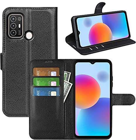 Fertuo Cover per ZTE Blade A52, Custodia Portafoglio Cover a Libro in Pelle Flip Case con Silicone Bumper, Fibbia Magnetica, Porta Carte e Kickstand per ZTE Blade A52, Nero
