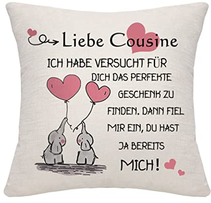 Bommex Cousine Geschenk von Cousin Cousine Kissenbezug Geschenk für Cousine Geburtstagsgeschenk (Cousine)