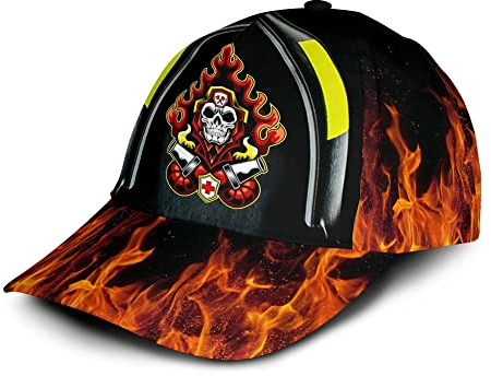 799 Herren Damen Baseball Cap Trucker Kappe Verstellbar Vintage Distressed Basecap Für Reisen Angeln Vintager Feuerwehrmann, Schädel Mit Flammen-Muster-Feuerwehrmann-Hüten, Feuerwehrmann-Geschenke