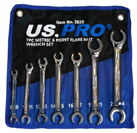 US PRO Tools 7 Piece Metric 6 Point Flare Nut Spanner Wrench Set 8-24mm 3925