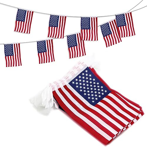 Bandiera d'America,Piccole Bandiere Americane,Bandierine USA per esterni,Bandiere Stati Uniti,Bandiera Americana,Bandiera USA Resistente,Per la decorazione delle feste,Rettangolo,14X21cm,20pcs,5 metri