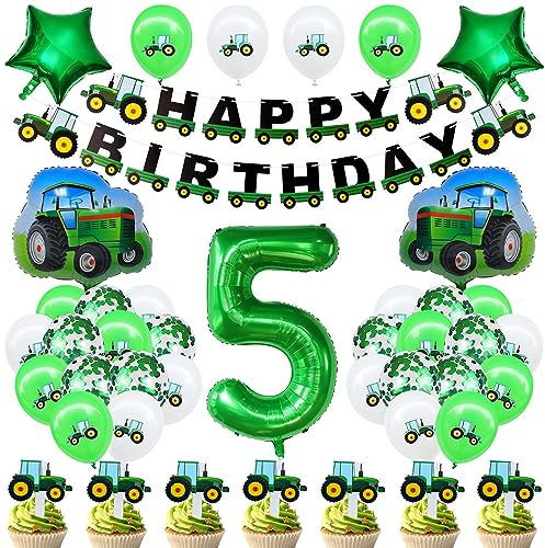 Geburtstagsdeko 5 Jahre Junge Traktor Geburtstag Deko Luftballon Traktor Deko Kindergeburtstag Grün Folienballon Traktor Konfetti Luftballons Deko für Babyshower Jungen Party Dekoration
