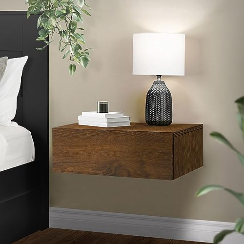 ML-Design Nachttisch hängend mit 1 Schublade, Walnuss, 46x30x15 cm, Holzwerkstoff, grifflos, Schwebender Nachtschrank, Wandmontage, Nachtkommode Wandregal Wandschrank Nachtkonsole Wandboard Regal