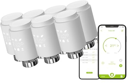 Qiumi Actuador de radiador inteligente WiFi programable, válvula termostática para radiador, compatible con Alexa Googlehome, no requiere puerta de enlace, WiFi Direct