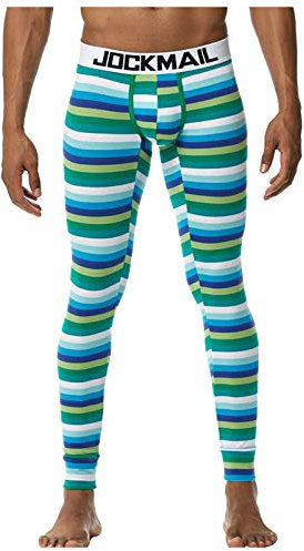 AMhomely Men's Thermal Underwear Bottom Casual Long Johns Stripe Print High Waisted Leggings Elastic Waisted Tracksuit Bottoms Full Length Trousers Warm Baselayer for Workout Skiing Running Green M