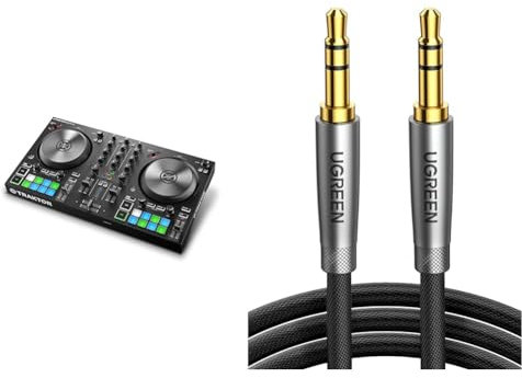 Native Instruments Traktor Kontrol S2 MK3, 2-Channel DJ Controller, 16 Pads, Integrated Soundcard & UGREEN Aux Cable Braided Stereo 3.5mm Audio Cable Headphone Mini Jack Male to Male Auxiliary TRS Lea