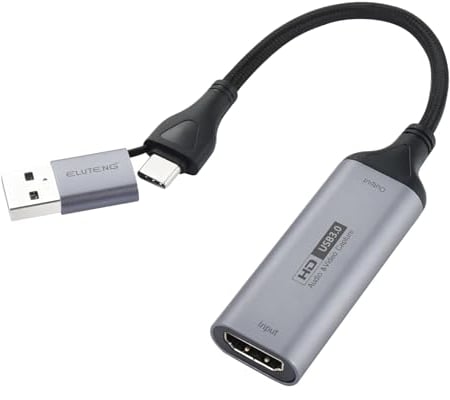 ELUTENG Capturadora Video 4K HDMI a USB USB C 3.0 Tarjeta Captura Vídeo Full HD 1080p Captura de Videojuegos con Interfaz 2 en 1 para Enseñanza Radiodifusión Juegos Streaming Videoconferencia