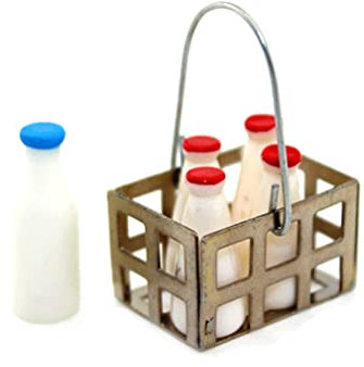 Christmas Decorations, Miniature Milk Bottle with Basket Model Dollhouse Scene Decoration Doll House Accessories
