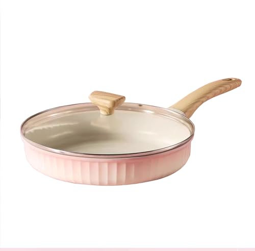 LIEROLYE Bratpfanne, Antihaft-Pfanne, Haushalts-Steak-Bratpfanne, Kochpfanne, Bratpfanne, Omelettpfanne, 24 cm Und 28 cm Durchmesser Bratpfanne, Antihaftbeschichtung, Rosa Farbverlauf(No lid,24cm)