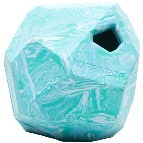 RUFFWEAR Gnawt-a-Rock Hundespielzeug, langlebig und kaufest, Naturlatex-Gummi, Wurfspielzeug mit Erratischer Sprungkraft und interaktiver Leckerli-Dosierung für Langeweile, M/L Hunde, Glacial Blue
