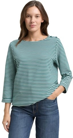 Tom Tailor Damen 1045536 Langarmshirt Mit Knopf-Details, 40016 - Mint Green Regular Stripe, XL EU