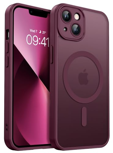GUAGUA Magnetic for iPhone 13 Case, Burgundy | Compatible with MagSafe, Full Camera Protection, Drop Protection, Translucent Matte Slim Anti-Scratch Anti-Fingerprint Cover
