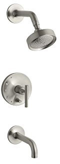 Kohler Purist rite-temp pressure-balancing Badewanne und Dusche Wasserhahn Verzierung mit Taster Umsteller, 7–3/10,2 cm Auslauf und Hebel Griff, Ventil nicht im Lieferumfang enthalten, T14421-4-BN