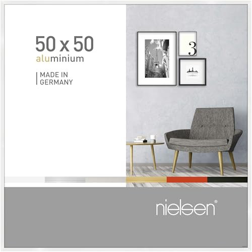 nielsen Bilderrahmen, 50 x 50 cm, Aluminium, Weiß Glanz, Posterrahmen zum Aufhängen im Hoch- & Querformat, Echtglas, Pixel