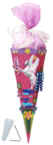 BASTELSET - Schultüte - Einhorn 85 cm - mit/ohne Kunststoff Spitze - Zuckertüte Nestler - ALLE Größen - 6 eckig Mädchen Pferde Blumen - Einhörner rosa Schme..
