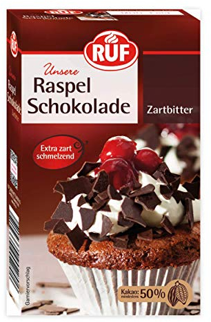 RUF Zartbitter Raspelschokolade, geraspelte Schokolade im 100g Pack, haudünn, ideal zum Ummanteln von Torten, glutenfrei und vegan, 11er Pack (11x100g)