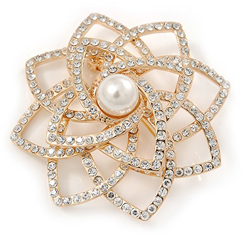 Plaqué or clair cristal autrichien Broche Rose 3d – 55 mm