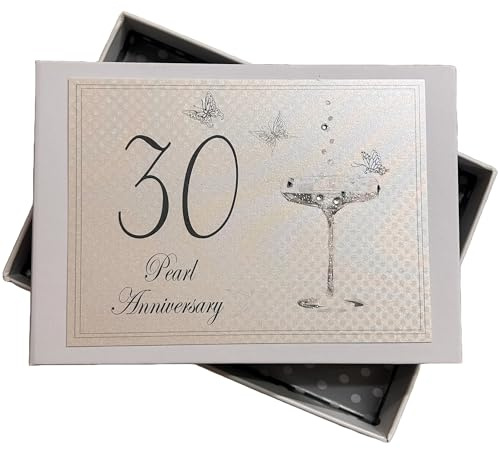 WHITE COTTON CARDS 30th Pearl Anniversary, Mini Photo Album, Champagne Glasses,White,12.5x17.5x2.5 cm