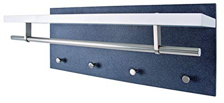 HAKU Möbel Wandgarderobe edelstahloptik, granitoptik, weiß, MDF, Metall - Maße: B 75 cm x H 30 cm x T 26 cm, Style: Modern
