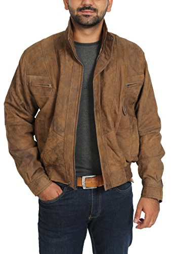 House of Leather Herren Echtes Leder Blouson Jacke Robert Braun Männer Klassische Bomber
