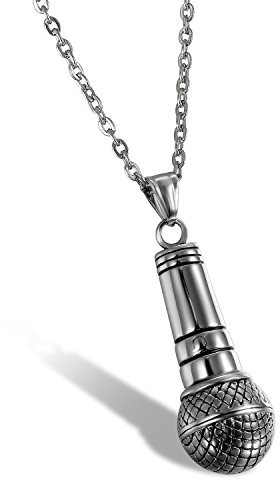 Flongo Collana Hip Hop Pendente Microfono per Uomo, Collana in Acciaio Inox Ciondolo Originale Punk Rock Style, Regalo di Natale/San Valentino