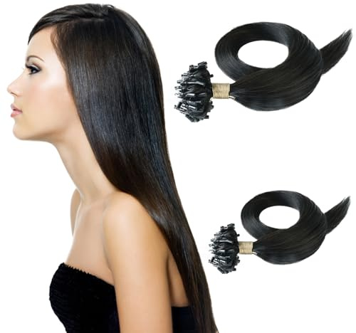 Happyqueen 100s-80g-16 18 20 22 Micro Loop Ring Remy Human Hair Extensions-Grade AAA (#1B Natural Black, 20)
