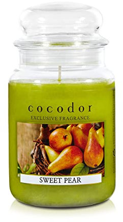 COCODOR Grande Bougie parfumées en Pot/Poire Sucrée (Sweet Pear) / 550g / Bougies d'aromathérapie pour la Maison, Cadeau pour Femmes, Cadeau Fête des Mères, Décoration