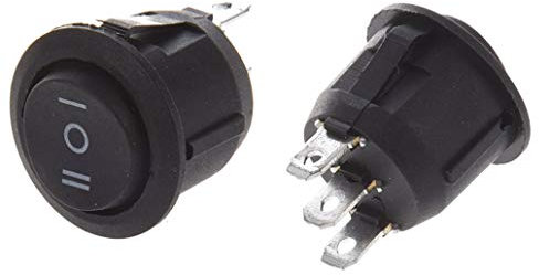INTERRUTTORE ROTONDO 20mm 3 CONTATTI NERO 250V 6A ON/OFF/ON SWITCH 3 PIN 3 FASI