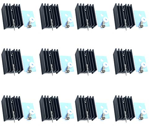 TO-220 Kühlkörper-Set, TO220 Kühlkörper + Isolator/Montagesets (TO220-Kühlkörper + Schraube + Isolator gummiertes Silikon) für LM78XX Spannungsregler, MOSFET-Transistor 20 mm x 15 mm x 11 mm, 12 Stück